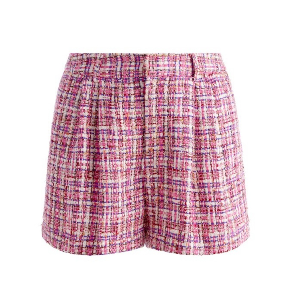 Alice + Olivia Pink Tweed High-Waist Shorts